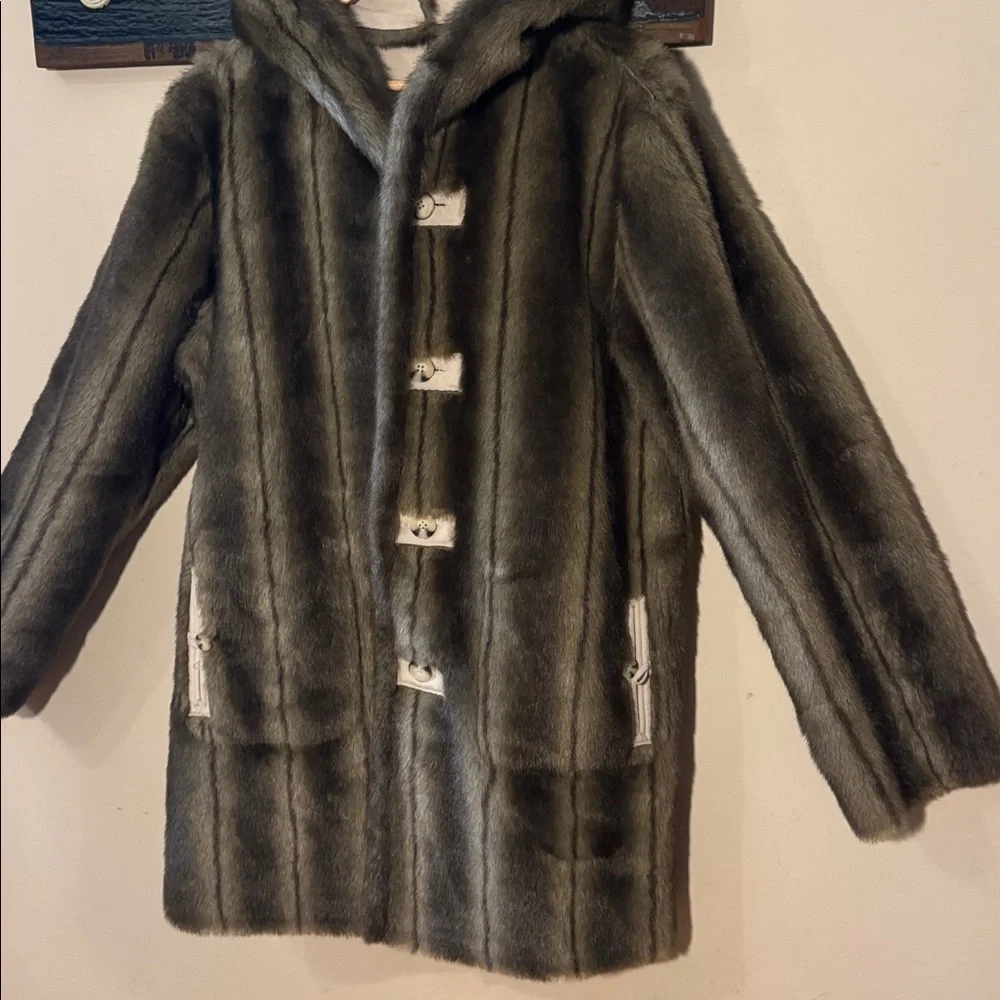 Dennis Basso Reversible Faux Fur Faux Suede Coat with Hood Size Medium - Picture 8 of 16